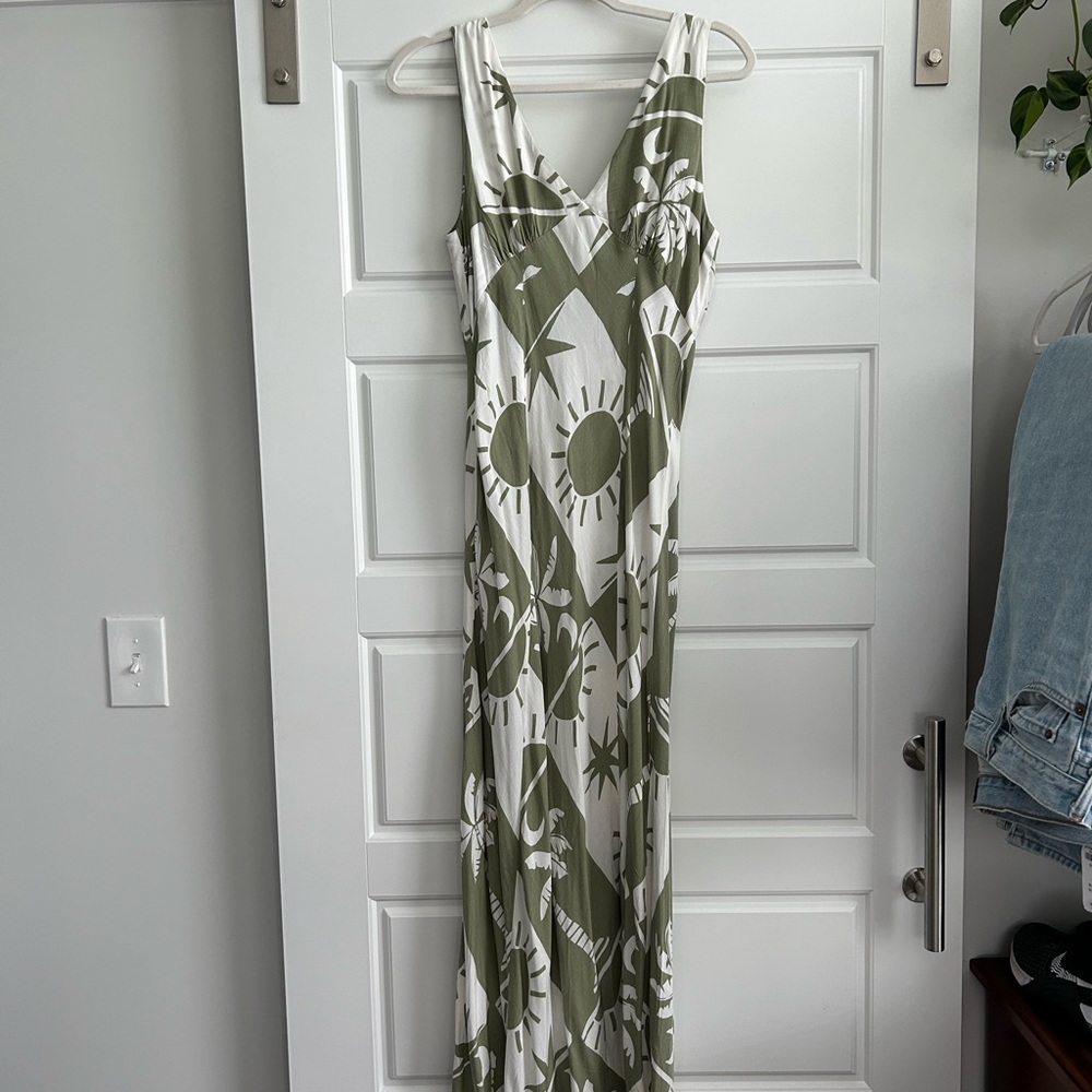 Green and White Sleeveless V-Neck Sundress